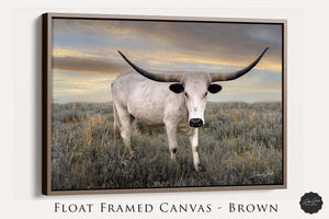 Longhorn cow wall art canvas print – rustic prairie farmhouse western decor