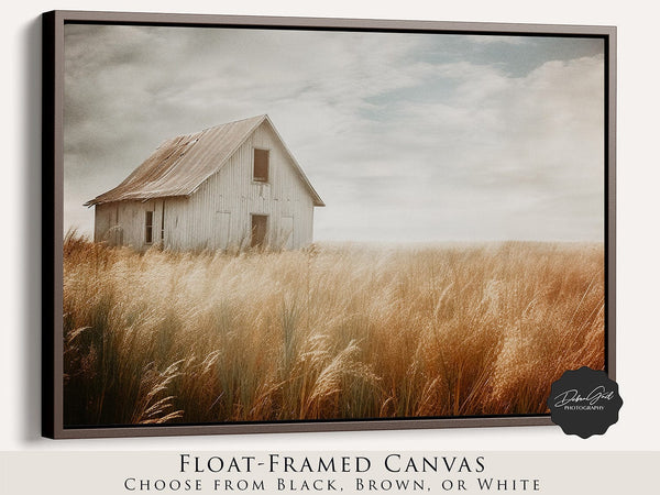 Debra Gail Fine Art Walnut Framed Canvas / 10x8 VINTAGE BARN LANDSCAPE PRINT - GOLDEN FALL GRASS