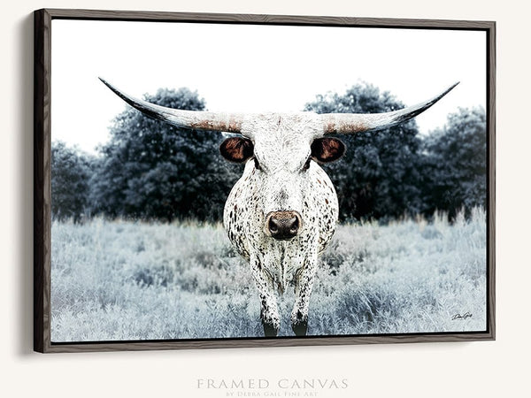 Debra Gail Fine Art Walnut Framed Canvas / 18x12 Texas Longhorn - Large Western Canvas Wall Art