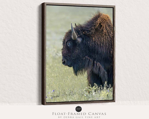 Debra Gail Fine Art Walnut Framed Canvas / 8x10 BISON CLOSE UP - VERTICAL RUSTIC PRINT