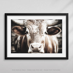 Longhorn cow wall decor canvas – rustic Western fine art print by Debra Gail Fine Art