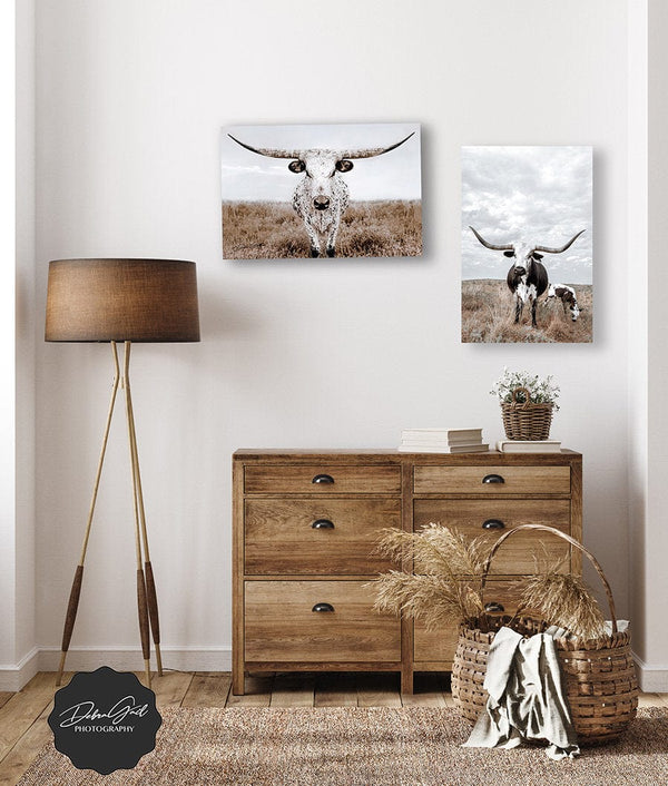 Debra Gail Fine Art Western Home Wall Decor - Longhorn Cow and Calf Canvas