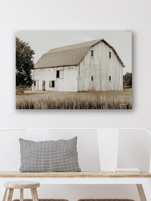 White barn wall art – rustic Kansas prairie farmhouse photography print by Debra Gail Fine Art
