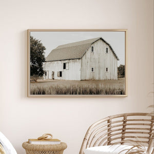 White barn wall art – rustic Kansas prairie farmhouse photography print by Debra Gail Fine Art