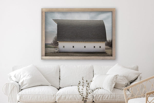 Debra Gail Fine Art WHITE BARN WITH A GAMBREL ROOF - FARMHOUSE DECOR