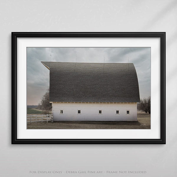 Debra Gail Fine Art WHITE BARN WITH A GAMBREL ROOF - FARMHOUSE DECOR