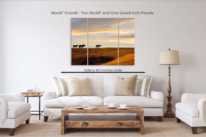 horse split panel triptych wall art – rustic Western canvas prints