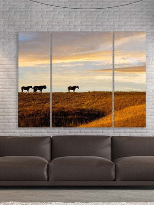 horse split panel triptych wall art – rustic Western canvas prints