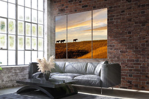 horse split panel triptych wall art – rustic Western canvas prints