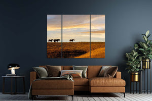 horse split panel triptych wall art – rustic Western canvas prints