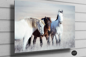 Wild horses wall art canvas print – rustic flint hills prairie farmhouse western decor