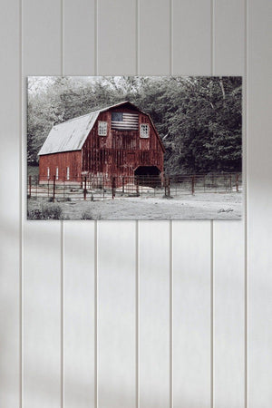 Red barn wall art canvas print – rustic Kansas prairie farmhouse photography print