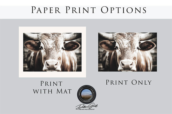 a picture of a cow is shown with the words paper print options
