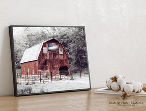 Patriotic Red Barn Wall Art | Winter Great Plains Farm Landscape