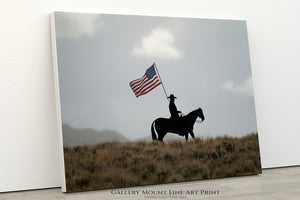 American Flag Horseman Wall Art – Patriotic Western Photography Print