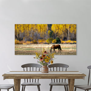 Horse Wall Art Decor | Wide Autumn Western Landscape Canvas