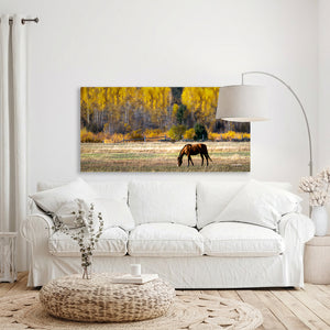 Horse Wall Art Decor | Wide Autumn Western Landscape Canvas