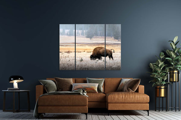 Big Wall Buffalo Art, Oversized Bison Triptych Canvas Set