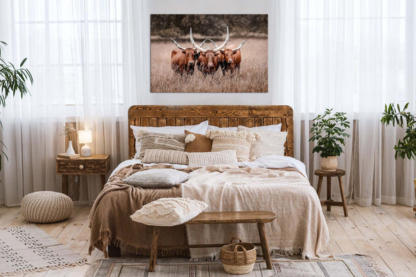 Watusi Longhorn Canvas Wall Art, Modern Western Decor Print, Extra Large Canvas, Framed Canvas, and Prints, Farmhouse Country Style Picture.