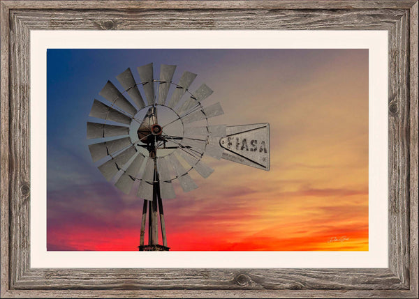 Barnwood framed print, Rustic Windmill at Sunset Canvas Print - Vintage Farmhouse Wall Art, Farmhouse wall art decor, rustic dining room or living room canvas picture, Kansas photography by Debra Gail