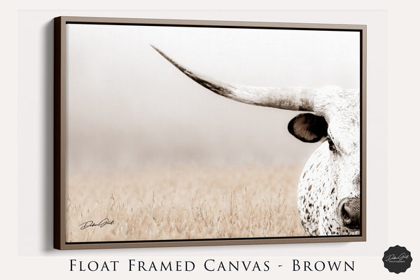 Framed canvas, Longhorn Cow Picture Canvas, Texas Longhorns Print, Western Decor Wall Art Austin, Cow Canvas Float Frame, Barnwood, Cowboy Style Metal.