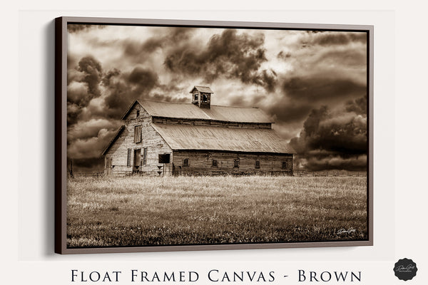 Framed canvas wrap, Old wooden barn art photography print, Kansas photography, rustic farmhouse decor barn picture, western office decor, extra large living room canvas.