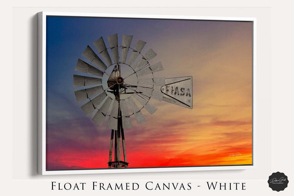 Rustic Windmill at Sunset Canvas Print - Vintage Farmhouse Wall Art