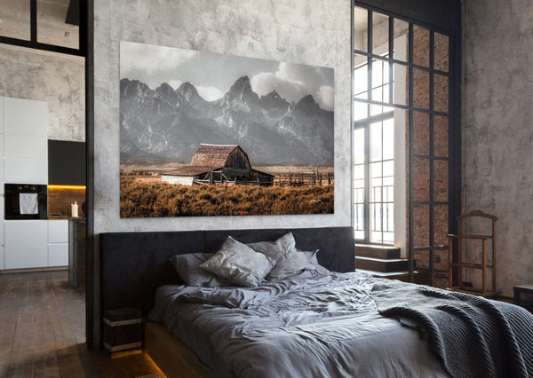 Bedroom wall art, The beautiful and famous Moulton Barn at Grand Teton National Park by Debra Gail. Old Barn Wall Art Canvas Print, Barn Photography, Western Office Decor Print, Old Wooden Barn, Rustic Farmhouse Decor Canvas Wrap