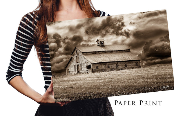 Paper print, Old wooden barn art photography print, Kansas photography, rustic farmhouse decor barn picture, western office decor, extra large living room canvas.