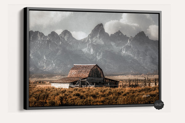 Old Barn Wall Art with Mountain Background