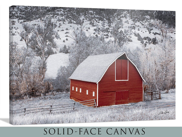 Farmhouse kitchen wall art decor, old red barn canvas wrap, western decor picture of a barn.