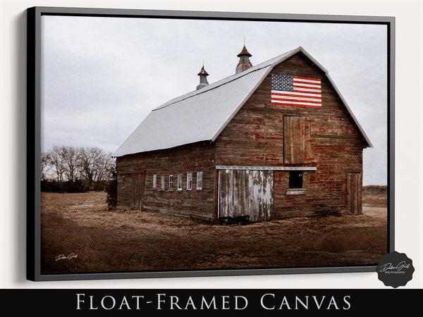 Old Rustic Barn with Flag Photo Canvas