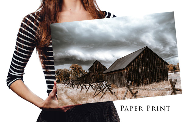 Old barn wall art canvas print, old wooden barn, famous barn picture, farmhouse rustic decor barn print, western office or living room wall art photography picture