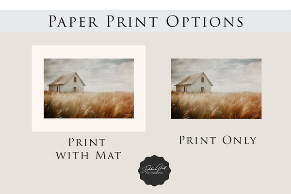 Paper print of Old Barn Art Print with Golden Prairie Grass, Kansas Barn Photography, Midwest Country Barn Wall Art, Rustic Wall Art Decor Canvas, Abandoned Farmhouse Picture, Barndominium Decor with Barnwood Frame Options.