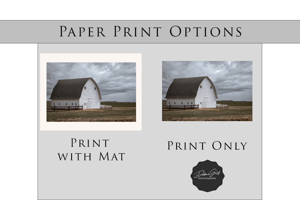White Barn Farmhouse Decor Print, Matted Print