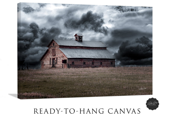 Ready to Hang Canvas, Old Barn Canvas Wall Art or Print, Modern Farmhouse Decor, Fine Art Rustic Weathered Barn in a Storm, Western Metal Print Gift for Her.