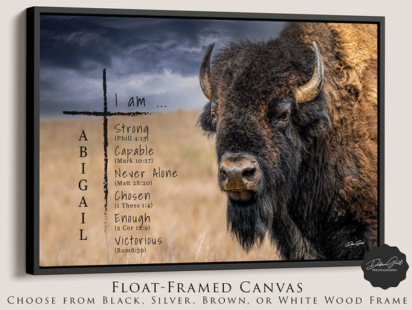 Inspirational Bison with Cross and Scripture Verses - Motivational Wall Art