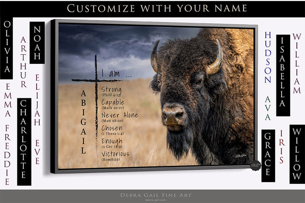 Inspirational Bison with Cross and Scripture Verses - Motivational Wall Art