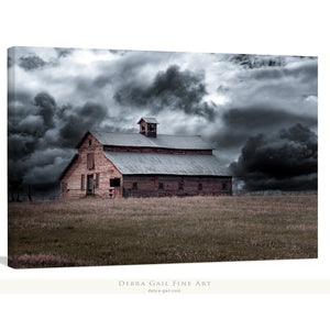 Old Barn Canvas Wall Art or Print, Modern Farmhouse Decor, Fine Art Rustic Weathered Barn in a Storm, Western Metal Print Gift for Her.