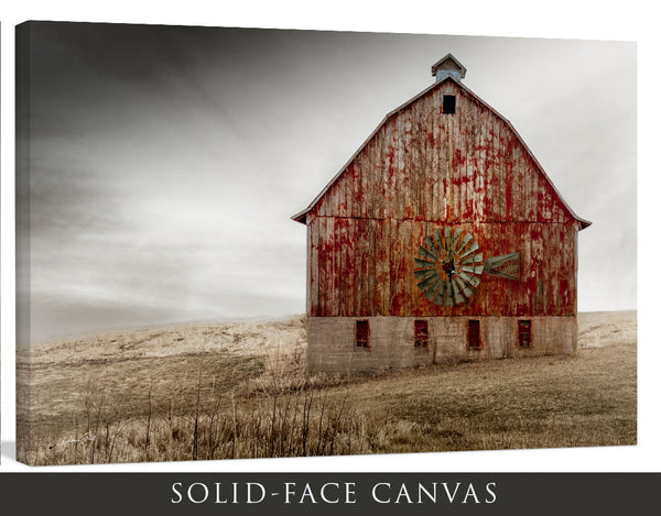 Old Red Barn with Windmill Canvas Wall Art or Print, Debra Gail Farmhouse Decor, Fine Art Rustic Weathered in a Storm, Old Barn Wall Art Canvas Wrap for Extra Large Living Room or Office Decor, Modern Farmhouse Decor, Gift for Her