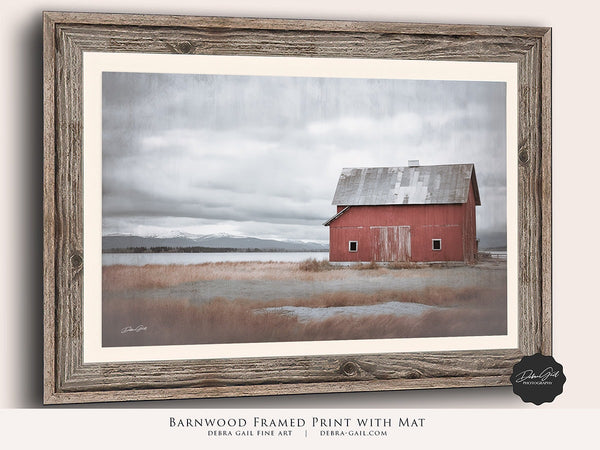 Barnwood framed Old Red Barn Canvas Wall Art or Print, Great Plains Farmhouse Decor, Fine Art Rustic Weathered in a Storm, Rustic Farmhouse Barn Picture, Modern Farmhouse Framed Print, Extra Large Office or Living Room Decor.