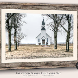 Barnwood Framed Vintage Country Church Photo Kansas Photography Debra Gail Fine Art Old White Church Canvas Metal Rustic Farmhouse Decor Print Wall Art