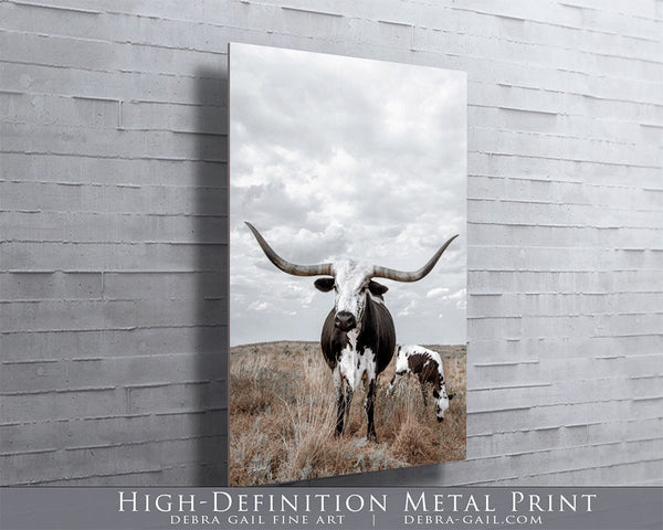Beautiful Longhorn Cow and Calf Print with Neutral Farmhouse Tones