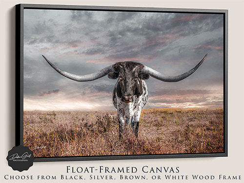 Large Texas Longhorn Cow Picture Canvas Wall Art, Western Living Room Decor, Modern Blue and Brown Colored Art, Extra Large Farmhouse Print