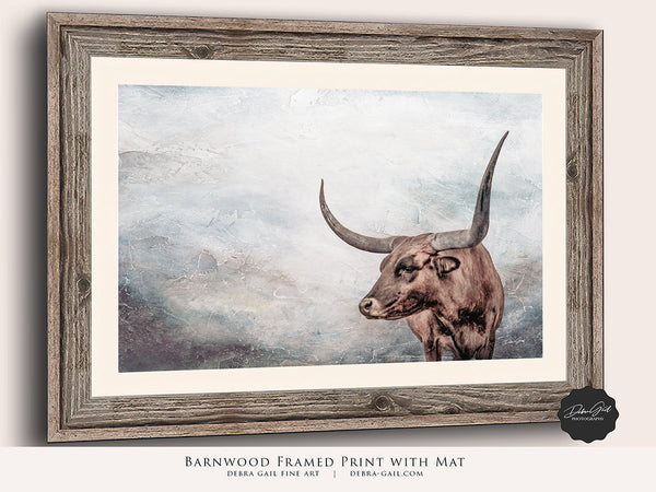 Abstract Longhorn Bull Art Print - Textured Background Wall Decor