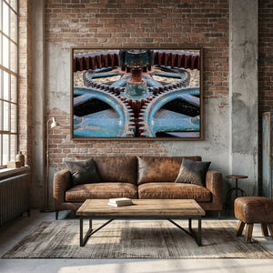 Vintage Gears Wall Art  -  Teal Industrial Photography Print
