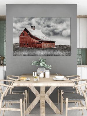 Red barn wall art canvas print – rustic Kansas prairie farmhouse photography print