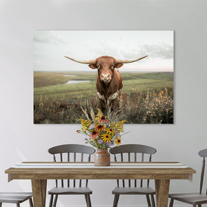 Texas Longhorn Wall Art – Rustic Western Farmhouse Cattle Print by Debra Gail