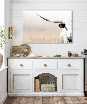 Texas Longhorn Canvas Print – Large Rustic Farmhouse Wall Art Decor