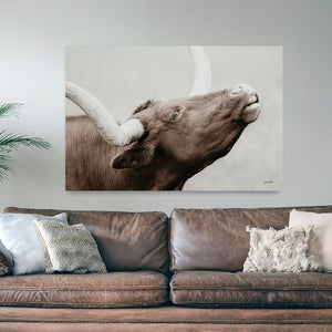 Texas Longhorn Cow Canvas | Rustic Farmhouse Wall Art Print